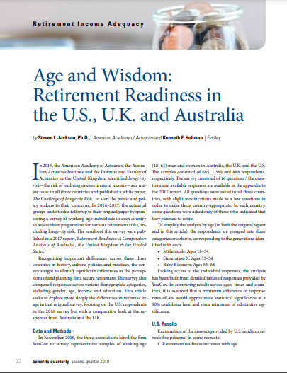 Age and Wisdom: Retirement Readiness in the U.S., U.K. and Australia