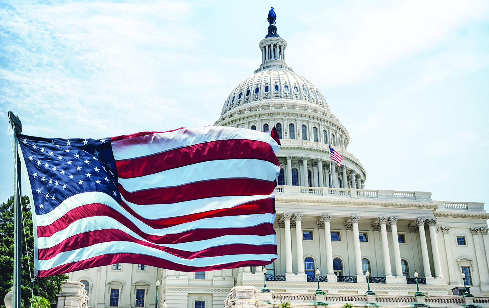 american flag waving for a national holiday in washington dc